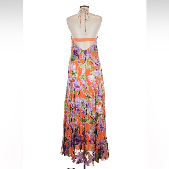 Alice + Olivia Silk Floral Maxi Dress - Orange and Purple - Picture 2 of 7